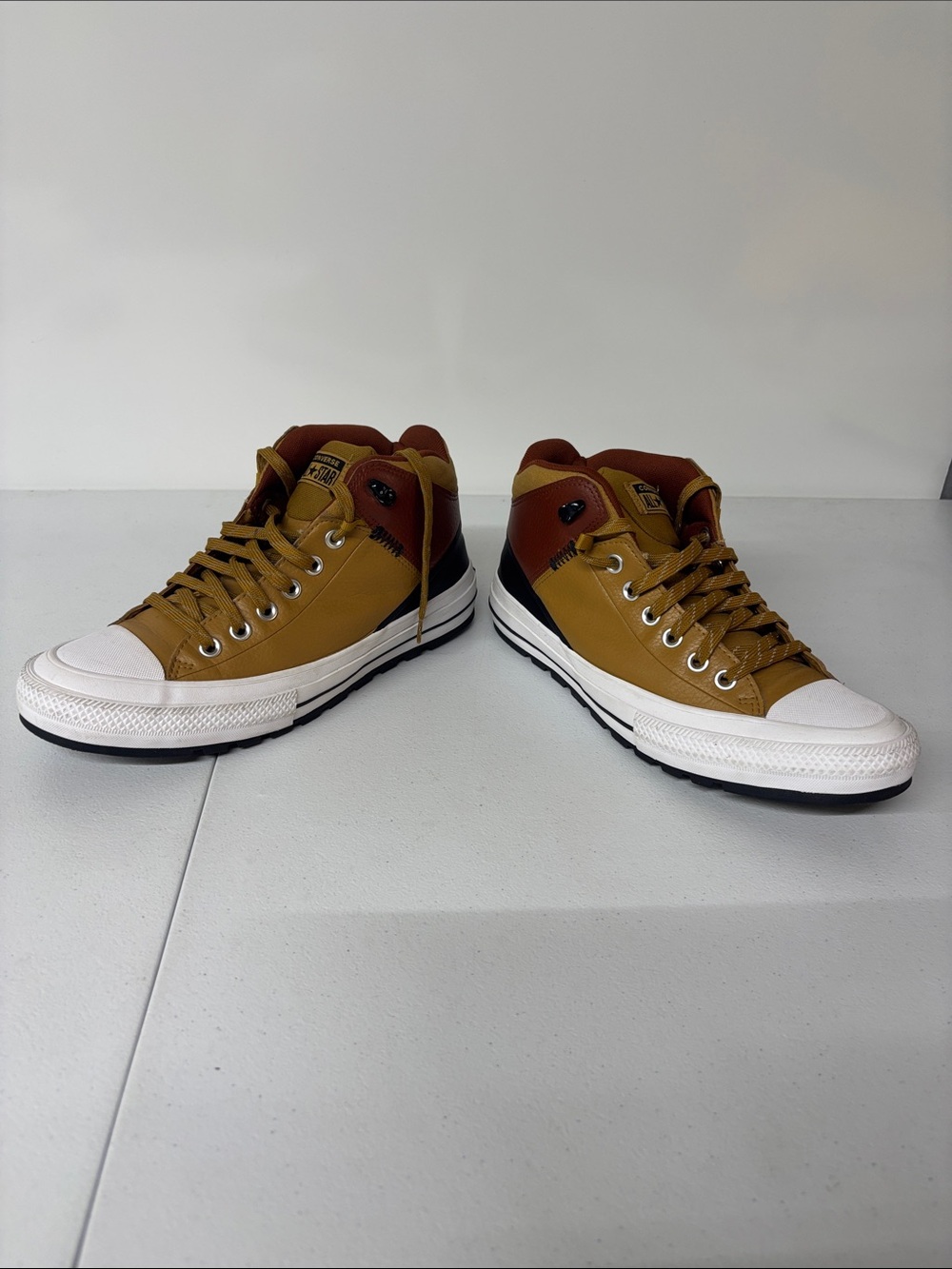 Converse High-Top Sneakers in Mustard Yellow and Rust Brown - Picture 9 of 11